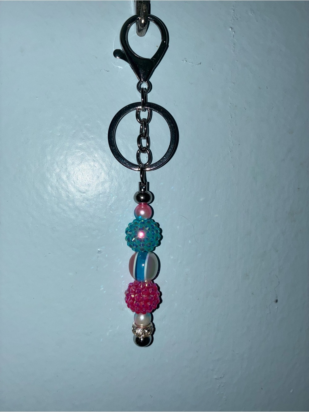 Sugar’s Handcrafted Creations 
Beaded Charm Keychain Bag Charm- Pink & Teal